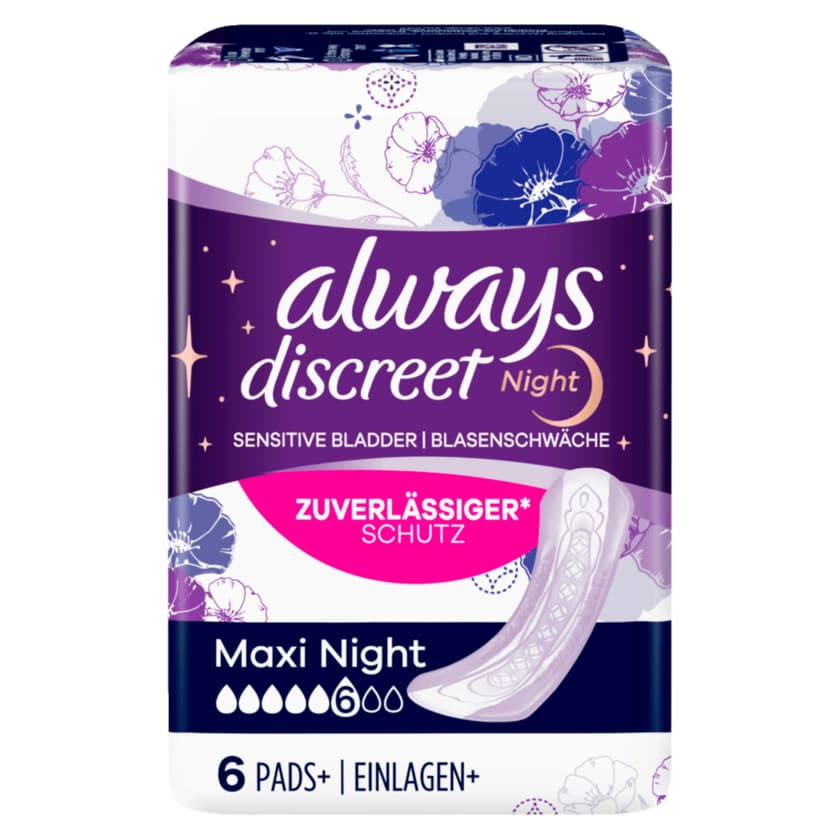 Always Discreet night bei Blasenschwäche Maxi night 6 Stück